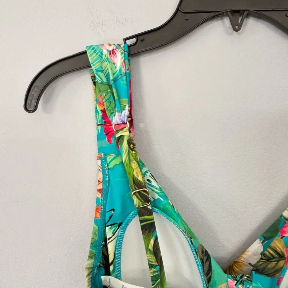 Jantzen Surplice Mio Tummy Control 1-Piece Swim Suit Swimsuit Tropical Floral 4
